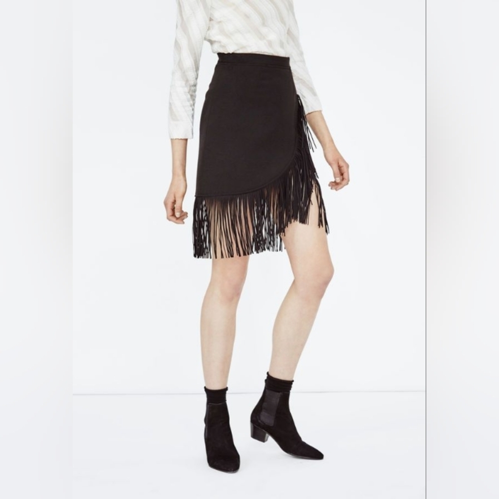 MAJE Black Fringe Wrap Skirt